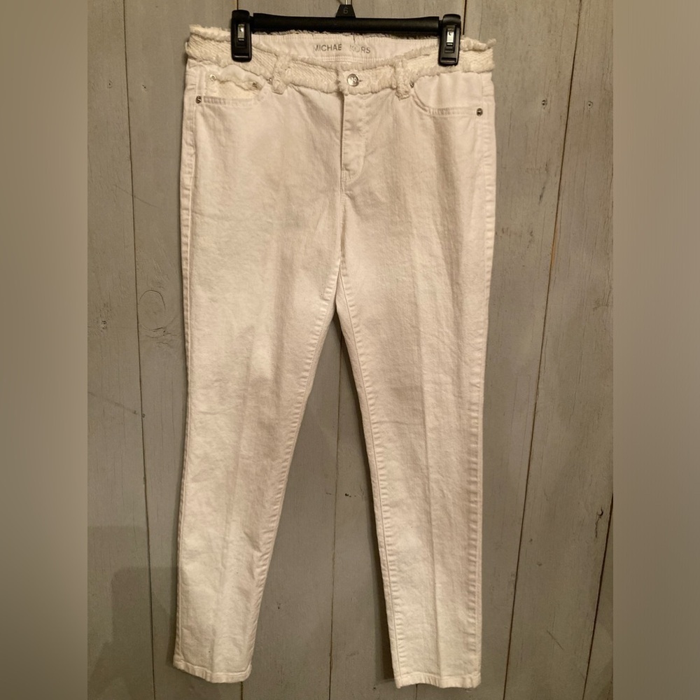 MICHAEL‎ KORS Skinny Fit Stretch Jeans Size 8 Frayed Edges Off White